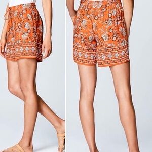 J. JILL Zinnia Orange Floral Tie Waist Boho Wide Leg Shorts Women’s Small💛